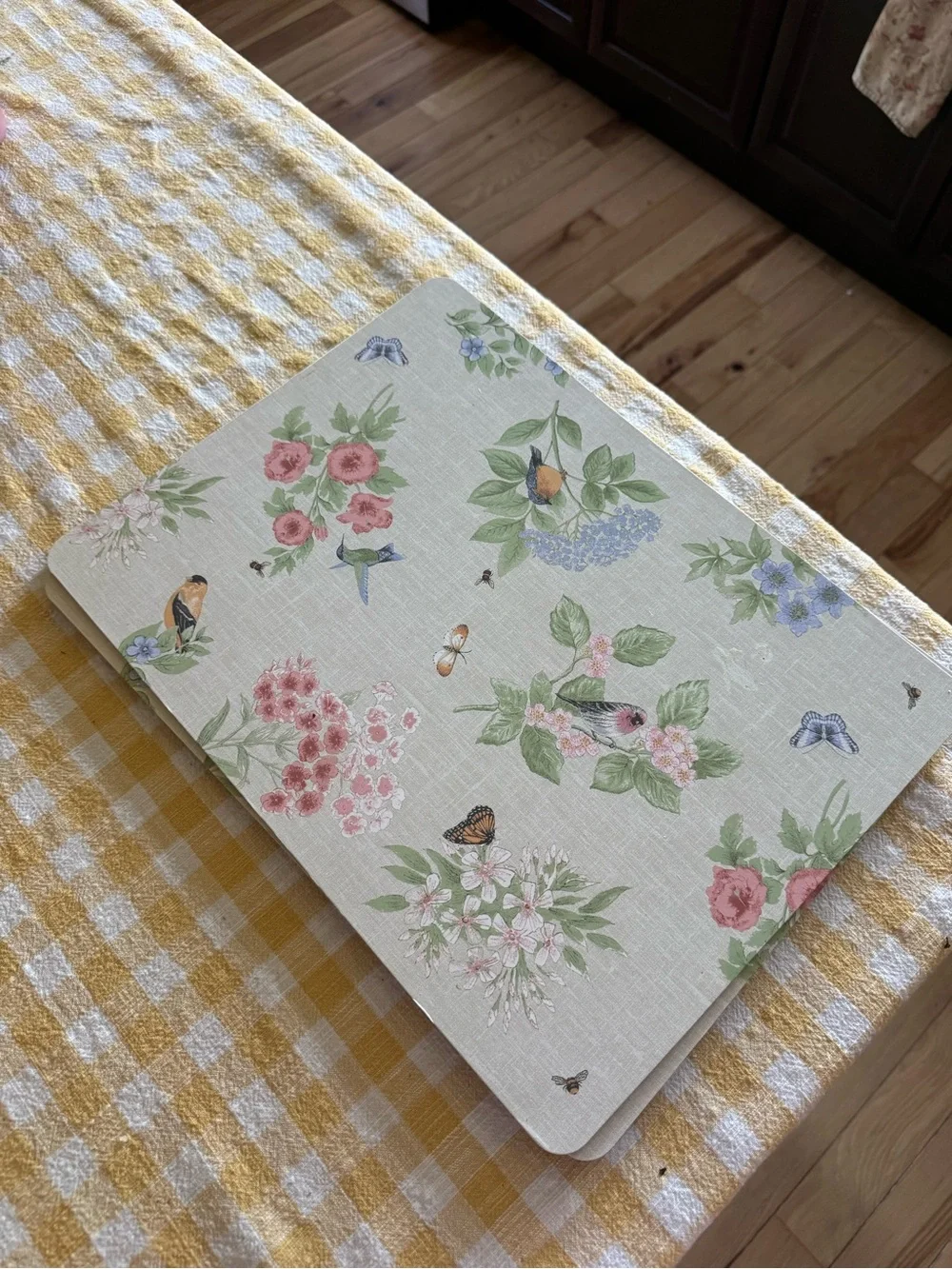 Lenox Floral & Bird placemats in Cream with Pink and Green Accents